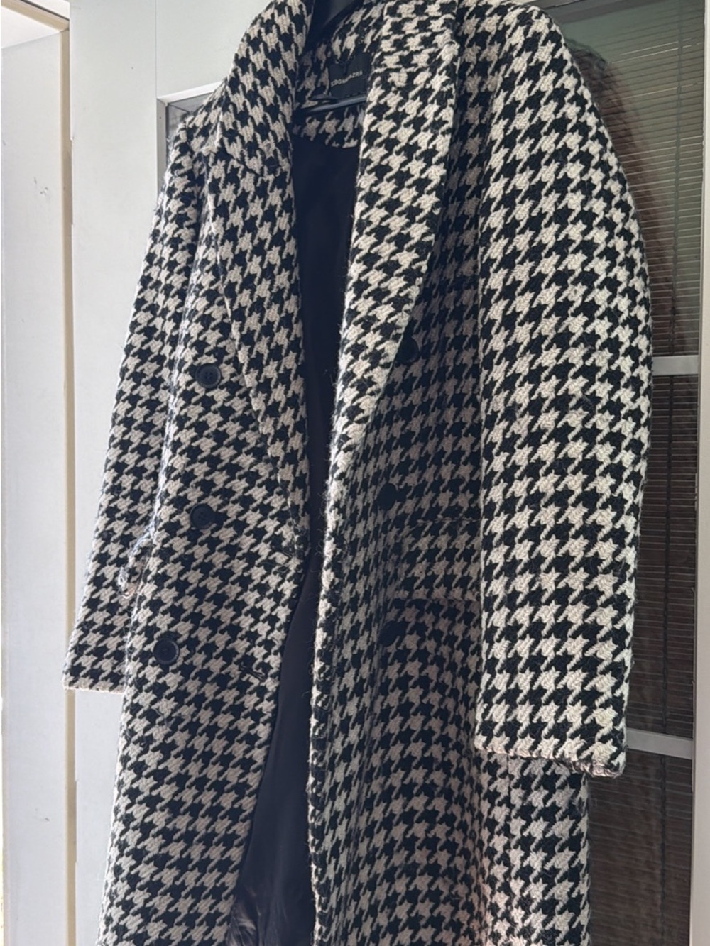 BCBGMaxAzria Black and White Houndstooth Pea Coat